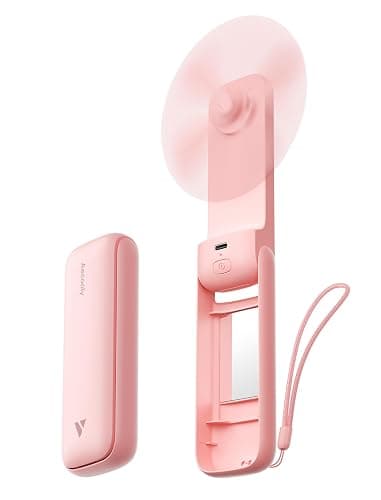 Aecooly Slim Portable Fan with Mirror, Thin Handheld Fan, USB Rechargeable Mini Personal [24H Max Cooling Time], Battery Powered Small Foldable Pocket for Travel, Lash, Makeup, Gifts for Women -Pink - Image 1
