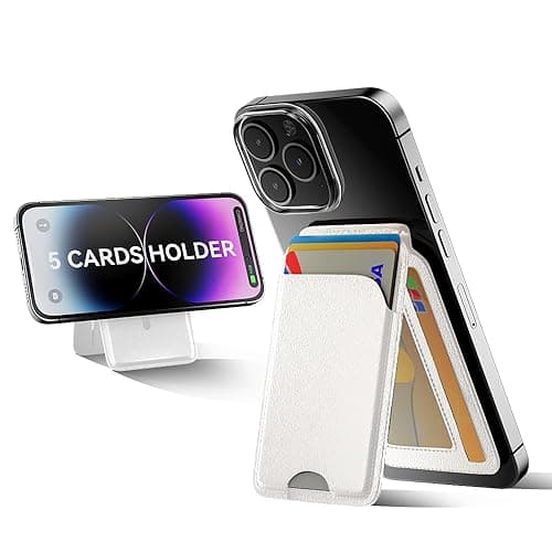 TWZKG for MagSafe Wallet, 5 Card Holder with Stand, Magnetic Phone Wallet Stand for iPhone 16/15/14/13/12 Series,RFID Blocking Vegan Leather,White - White - Image 1