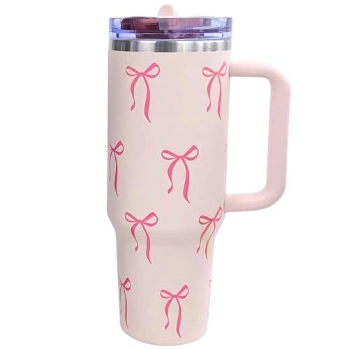 Luxape Bow Tumbler 30 oz | Leakproof Flip Straw Lid & Handle | Insulated Stainless Steel Travel Cup | BPA-Free | Cup Holder Compatible | Vivid Violet Fade (Pink, 30oz) - Image 1