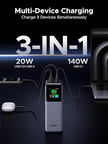 UGREEN Nexode Power Bank 25000mAh 200W PD 3.1 Laptop Portable Charger Fast Charging Smart Digital Display Battery Pack Compatible with Dell, HP, ASUS, iPad, iPhone Air/17/16, Galaxy S25, AirPods thumbnail 6