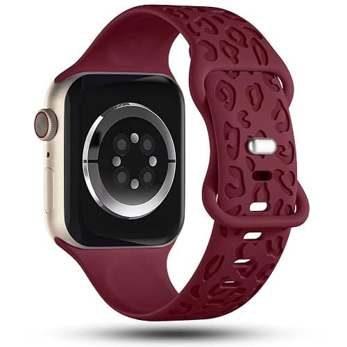 CreateGreat Engraved Bands Compatible with Apple Watch Band 40mm 41mm 38mm 42mm 44mm 45mm 46mm 49mm, Leopard Pattern Soft Silicone Strap Compatible with iWatch Series 10 9 8 7 6 5 4 3 2 1 SE Ultra thumbnail 2