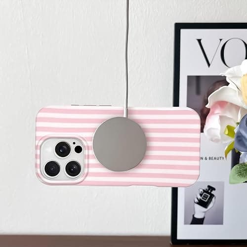 Yeddabox for iPhone 14 Case with Magsafe Striped Phone Case for Women Girls, Navy Blue thumbnail 3