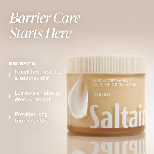 Saltair Multi-Lipid Body Butter - Rich, Nourishing Hydrating Body Cream with Ceramide Complex, Coconut Oil, Shea Butter, and Sea Buckthorn. Moisturizing Dry Skin Care. 10oz Jar - Salt Water Vanilla thumbnail 2