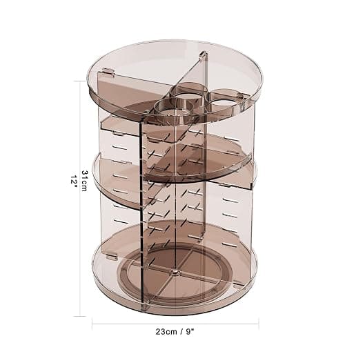 Rotating Makeup Organizer Countertop, DIY Adjustable Trays Spinning Skincare Organizers, Cosmetic Display Shelf with Perfume & Brush Holder, Multi-Function Desk Storage Carousel for Vanity Bathroom thumbnail 3