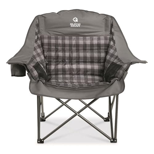 Guide Gear Oversized XL Comfort Padded Camping Chair, 400-lb. Capacity. - Gray Plaid thumbnail 3