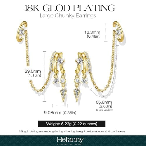 Triple Huggie Stacked Earrings for Women Gold Chain Drop Dangle Earrings Cute Statement CZ Earrings Trendy Dainty Jewelry Gift thumbnail 2