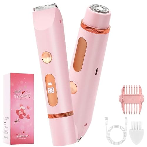 2 in 1 Women Electric Shaver Dual Head Bikini Trimmer for Women IPX7 Waterproof Wet & Dry Use Body Hair Trimmer and Facial Hair Remover for Bikini Underarm Leg Arm Body Face - Image 1