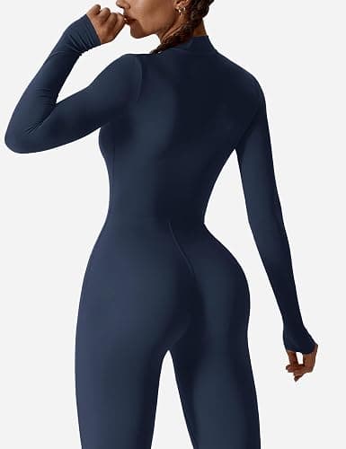 YEOREO Women Long Sleeve Workout Jumpsuit Zip Up Romper Bottom Pants Bodysuit Bodycon Sexy One Piece thumbnail 5