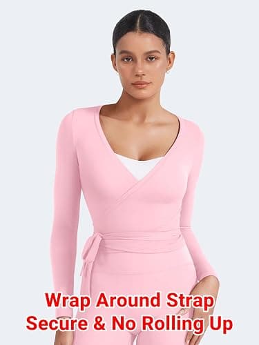 YEOREO Ease Womens Pilates Wrap Top Tie Workout Shirt | Long Sleeve, V Neck, Self Tie, Ballet Yoga Dance, Y2K, Cropped Tops thumbnail 4