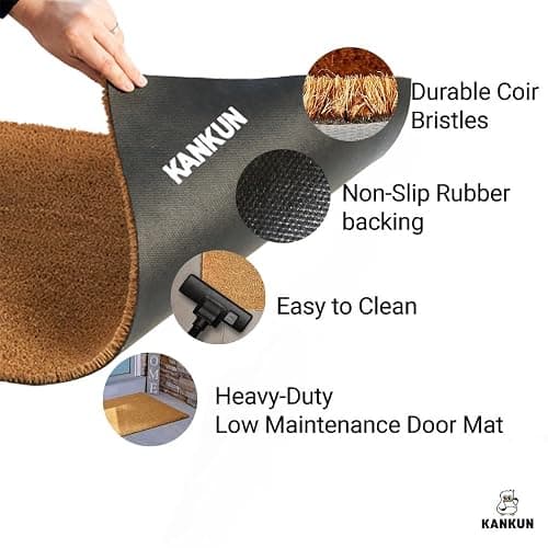 KANKUN Coco Coir Door Mat with Heavy Duty Backing, Welcome Doormat (17" x 30"), Doormat Entrance (Lavender Floral) thumbnail 4