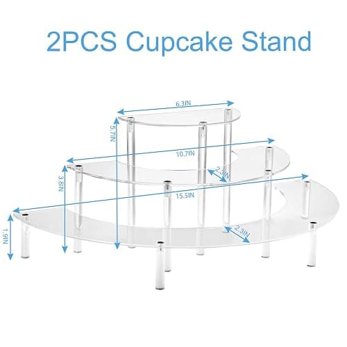 HENABLE Acrylic Display Risers, 3 Tier Clear Cupcake Perfume Stand Organizer, Half Moon Dessert Stand for Display, Food, Amiibo Funko POP Figure (2half thumbnail 3