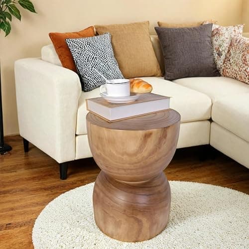 Small Wooden Side Table, 15.75" H Hand Carved Rustic Tree Stump End Table, Natural Paulownia Wood Compact Round Coffee Table, Mini Indoor Outdoor Wood Stool for Living Room, Bedroom, Patio, Garden - 230046N thumbnail 5