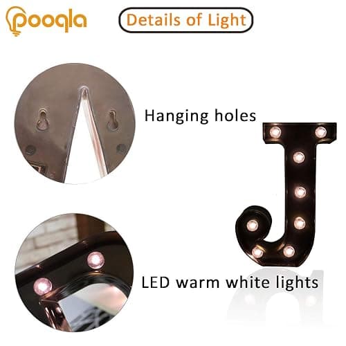 Decorative LED Illuminated Letter Marquee Sign - Alphabet Marquee Letters with Lights For Wedding Birthday Party Christmas Night Light Lamp Home Bar Decoration J, Black thumbnail 3