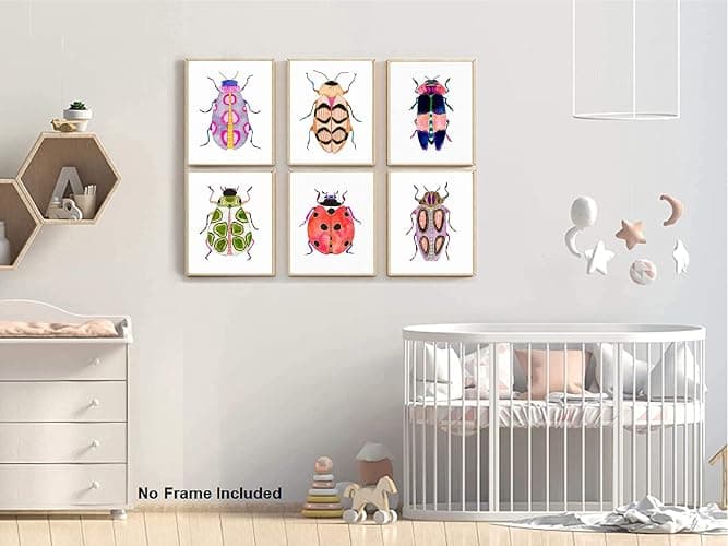 Colorful Insect Wall Art Prints,Watercolor Blue Beetle Ladybug Canvas Painting Colorful Insect Wall Art Poster for Kids Baby Room Decoration Home Decor Picture,Set of 6 (8"X10"inches,Unframed). thumbnail 5