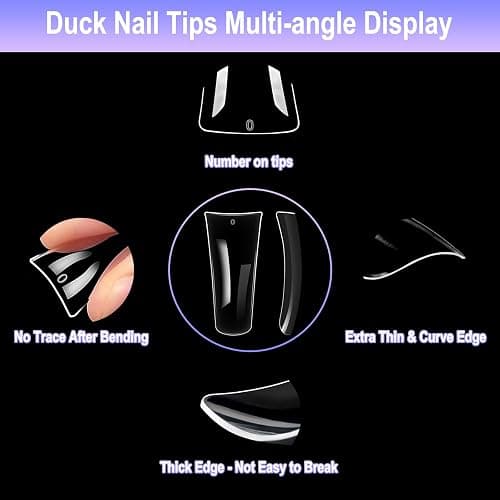 Allstarry Duck Nail Tips, 288pcs Long Curved Nail Tips Full Cover 12 Sizes XXL Clear Duck Nails Press on Crystal Ducks Feet False Nails Extension French Soft Gel Fan Tip for Y2K Salon DIY - 44MM thumbnail 7