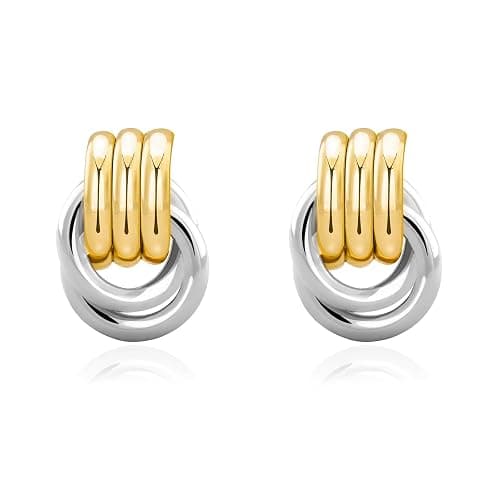 NIXMAX Chunky Small Knot Earrings Gold Silver Geometric Earrings for Women Dainty Gold and Silver Plated Dangle Drop Earrings Hypoallergenic and Lightweight Fashion Trendy Jewelry Gifts - Image 1