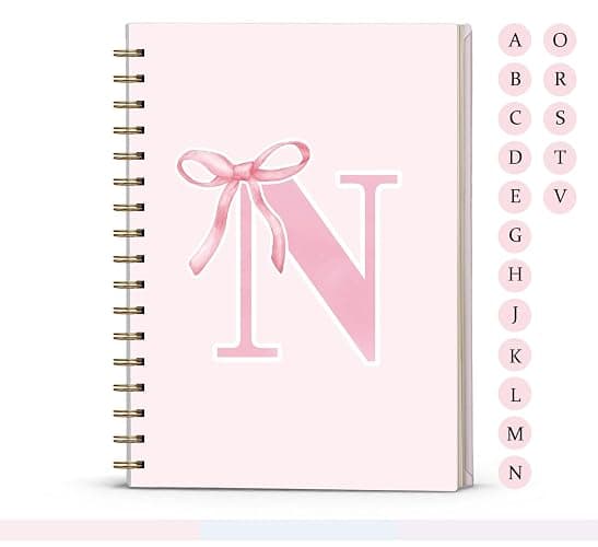 foedor Pink Bow Journal Notebook for Girls,Initial N Journals Personalized Diary Gifts for Teen Girl Kids,Monogrammed Gifts for Women,Trendy Coquette Cute Hardcover Spiral Notebook 5.5 x 8.3 - Image 1