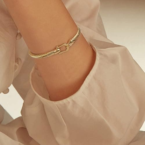 HX SHARE Twisted Cable Bracelet Stylish Fine Stainless Steel Cable Cuff Bracelet with Hook Clasp Bracelets Jewelry for Women thumbnail 6