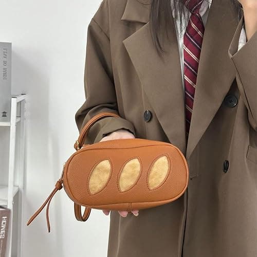 Plush Toast Loaf Bread Crossbody Purse, Leather Cute Food Baguette Makeup Bag, Novelty Funny Mini Hotdog Pencil Shoulder Bag thumbnail 8