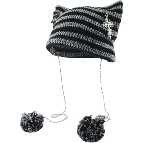 Grunge Beanies Crochet Knitted Hats for Women Girls Fox Cat Ear Goth Emo Alt Y2K Accessories Grunge Clothes - Image 1