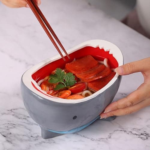 DDMDBYHRY 40oz Shark Attack Bowl Lead-Free, Ceramic Popcorn Bowl, Personalized Cute Bowl, Food-Safe Materials, Microwave/Oven/Freezer/Dishwasher Safe (Gray), DDM-BOWL-0001 thumbnail 4