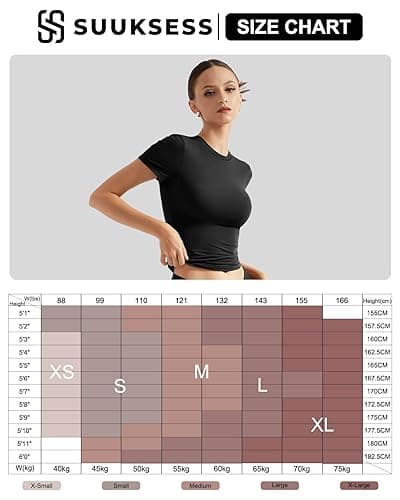 SUUKSESS Women Double Lined Fitted Basic Tee Crew Neck Short Sleeve Y2K Crop Top thumbnail 9