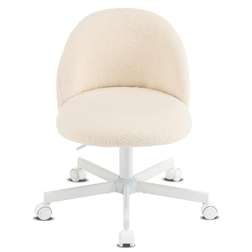 VINGLI Candy Chair Armless Cute Desk Chair,Comfy Small Office Chair with Wheels,Vanity Chair Lumbar Support,Teddy Adjustable Rolling Swivel Computer Task Chair for Home Office,Bedroom,Creamy Beige thumbnail 9