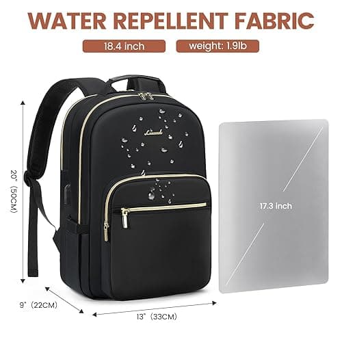 LOVEVOOK Laptop Backpack for Women 18.4 inch,Cute Womens Travel Backpack Purse,Professional Laptop Computer Bag,Waterproof Work Business College Teacher Bags Carry on Backpack with USB Port,Black-2 - 18.4 inch - Black-2 thumbnail 2