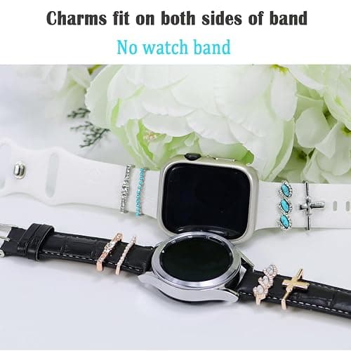 SUNOREEK Watch Band Charms - Decorative Rings Loops Compatible with Apple Watch Silicone Leather Bands - Metal Diamond Charms Slide Strap Accessories for Women's 49mm, 45mm, 44mm, 42mm, 41mm, 40mm thumbnail 2