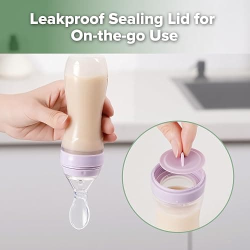 Haakaa Silicone Baby Food Dispensing Spoon Feeder 4oz - Infant Squeeze Cereal Feeder, Baby Fresh Food Feeder, Feed Bottle for Puree, Solid Baby Food, BPA Free, 4m+ Babies – Lavender thumbnail 7