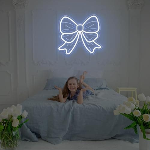 Bow Neon Sign LED Lights for Wall Decor Girls Room Beauty Salon Christmas Tree Bow Decoration Warm White Bow Light Sign 15″ × 13.4″ thumbnail 4