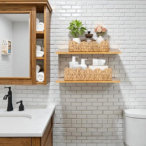 Kriitools Decorative Toilet Paper Storage Basket, Modern Farmhouse Home Decor Scalloped Basket for Organizing, Pantry Baskets for Shelves, Countertop, Living Room, w/Wood Handles, Natural, 2 Sizes thumbnail 2
