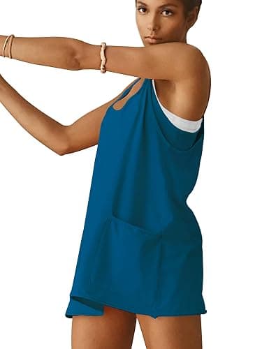 Womens Athletic Dress Hot Shot Mini Dress Built in Shorts Summer Workout Romper Dress 2025 Trendy Outfit thumbnail 4