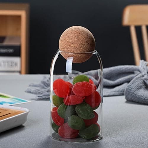 JEIINT Candy Jar Candy Container Round Cylindrical Glass Body with Spherical Cork Lid 800ml 27oz thumbnail 2