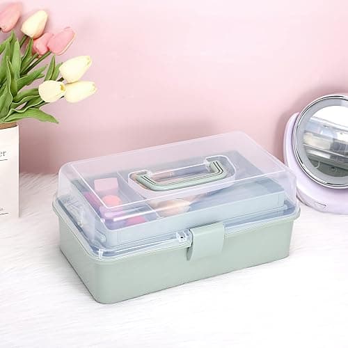 BTSKY 3-Layer Plastic Dividing Storage Box Craft Organizer and Storage with Adjustable Spacers Portable Handled Art Supply Organizer Multipurpose Home Utility Box for Medicine Sewing(Haze Green) thumbnail 7