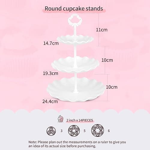 Pack of 11 NWK Cake Stand Set, Cupcake Stand, with 3 x Two-Tier and 3 x Three-Tier Cupcake Stands, 4 x Appetizer Trays, 1 x Tablecloth for Birthday Bridal Baby Shower Party (White) thumbnail 2