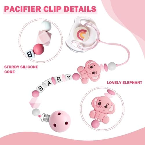 SCOM Reborn Baby Dolls Accessories Set - Rainbow Transparent Magnetic Pacifiers & Removable Reusable Baby Doll Bottles with Silicone Pacifier Clips for Reborn Dolls Girls, Pink Style, 3 Pcs thumbnail 4