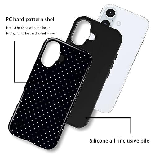 ilikediy for iPhone 16 Case,HL2 Polka Dot Black Hybrid 2 Layer Hard Shell Silicone Protective Pattern Design Case thumbnail 3