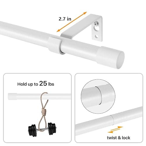 White Curtain Rods 2 Pack, Curtain Rod for Windows 28 to 48 inch, 5/8 inch Diameter Metal Standard Drapery Rod Set with Bracket, Heavy Duty Adjustable Curtain Rod for Bedroom, Kitchen, Easy Install thumbnail 2