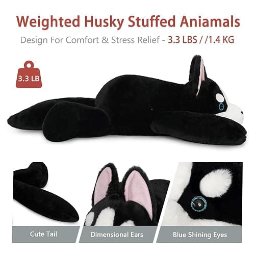 Niuniu Daddy 20" | 3.3 Pound Weighted Husky Stuffed Animals for Adults Kids, Weighted Stuffed Husky Dog Plush for Toddler, Fluffy Plushy Toy Body Pillow with Soft Fur for Present Christmas Birthday thumbnail 6