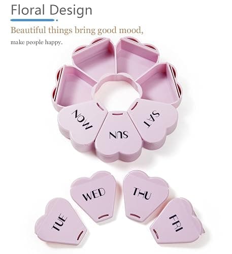 MOLN HYMY Large Weekly Pill Organizer, Girly Pill Box 7 Day, Purple Pink Daily Vitamin Holder for Fish Oil/Medicine/Supplements thumbnail 2
