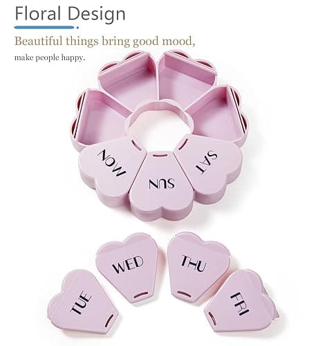 MOLN HYMY Cute Weekly Pill Box 7 Day, Heart Shaped Pill Case Organizer 1 time a Day, Purple Pink Pill Container Once Daily, Large Medicine Dispenser for Vitamin/Fish Oil/Medication/Supplements thumbnail 5