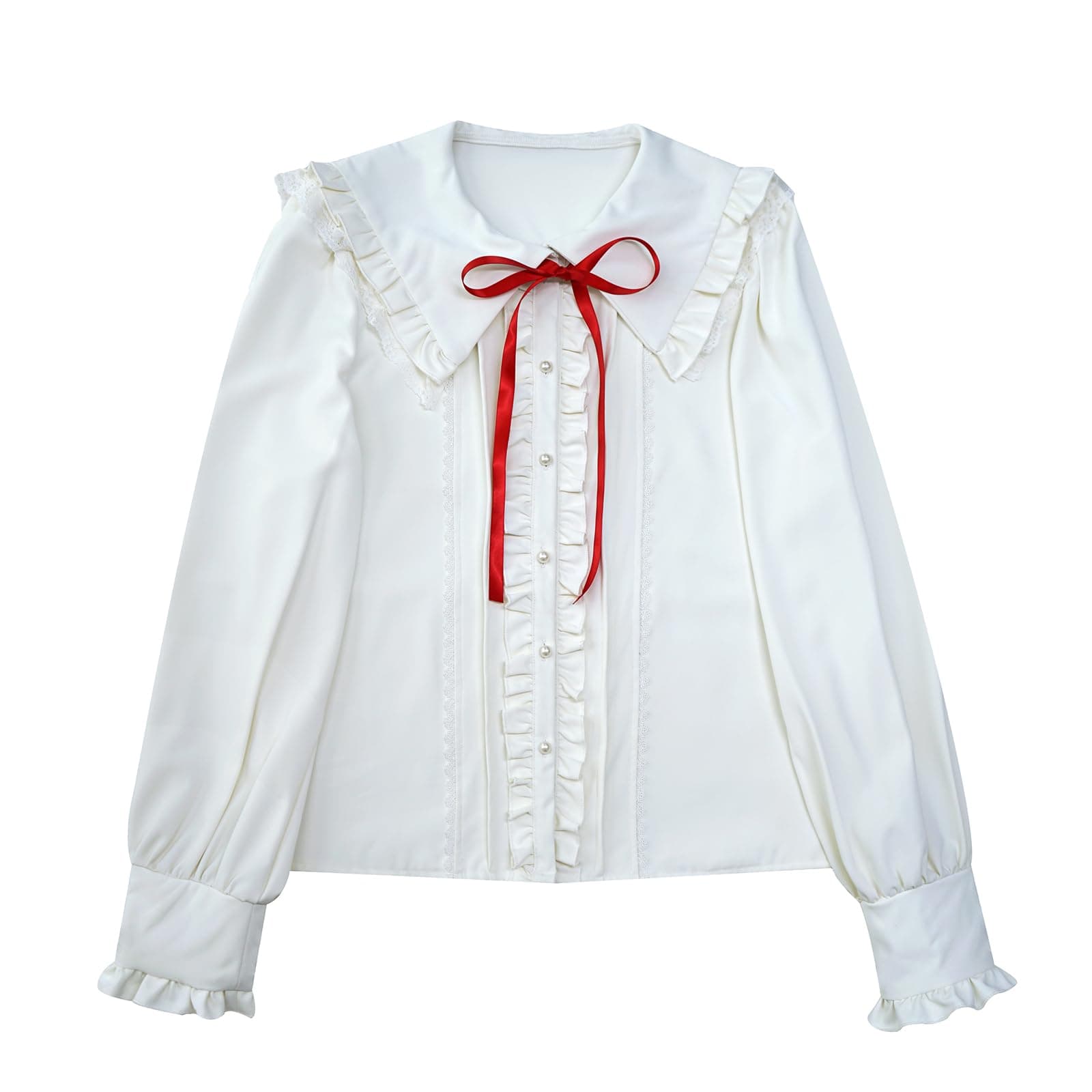 Women Lolita Long Sleeve Shirt Cute Cat Ears Sailor Collar Casual Shirts Teen Girls Sweet Ruffle Button Down Blouse Tops - Image 1