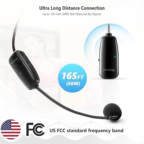 Bietrun Wireless Microphone Headset, UHF Wireless Headset Mic System, 160ft Range,1/8'' and 1/4'' Plug, for Speakers, Voice Amplifier, PA System(Not Supported AUX/iOS) thumbnail 3