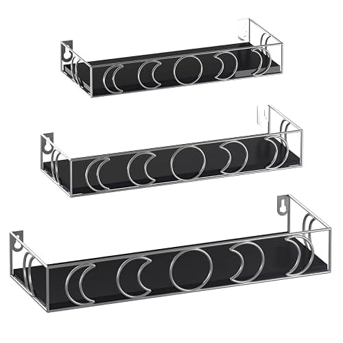 Serwrsw Moon Phase Wall Shelves Black Silver, 3 Pack Small Floating Book Plant Shelves for Bedroom Kid Room, Decorative Storage Display Shelf for Crystal Figurine Collectibles - Image 1