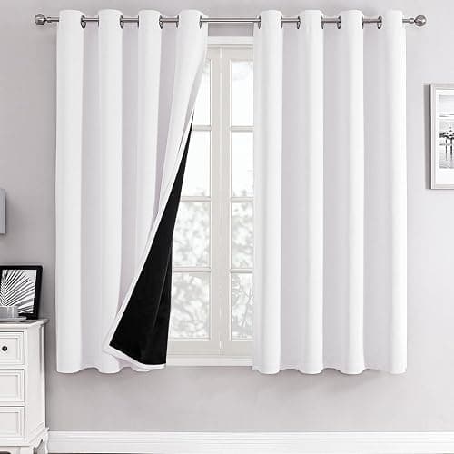 ChrisDowa White 100% Blackout Curtains for Bedroom with Black Liner, 2 Thick Layers Total Blackout Thermal Insulated Grommet Window Curtains 2 Panels Set (Pure White, 52 x 45 Inch) - Image 1