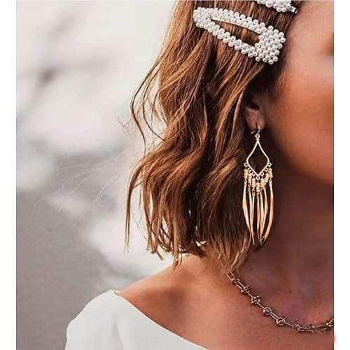 Efdagsad Bead Earrings Set Feather Tassel Gold Boho Ethnic Retro Bohemian Dangle Earring Bead Women Jewelry for Birthday Party Gifts thumbnail 6