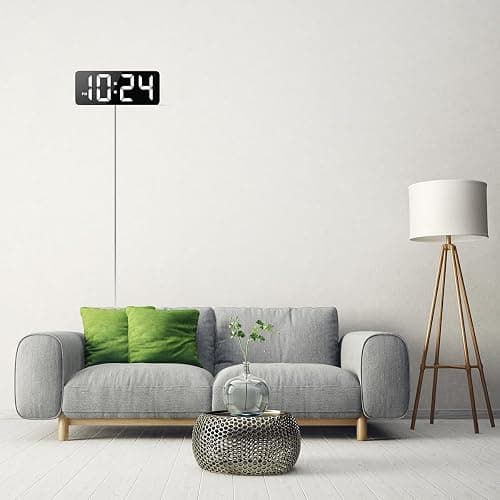 LED Digital Wall Clock with Large Display, Big Digits, Auto-Dimming, 12/24Hr Format, Modern Electric Small Silent Wall Clock for Living Room, Bedroom, Classroom, Farmhouse, Kitchen, Office - White thumbnail 2