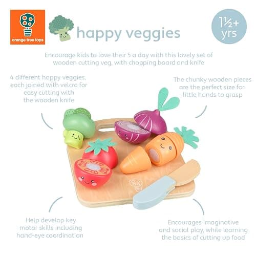 Happy Veggies Wooden Play Food for Kids - Kitchen Cutting Fruits Toys for Toddlers, Pretend Vegetables Gift for Boys and Girls - Early Development & Activity Toys by Orange Tree Toys thumbnail 8