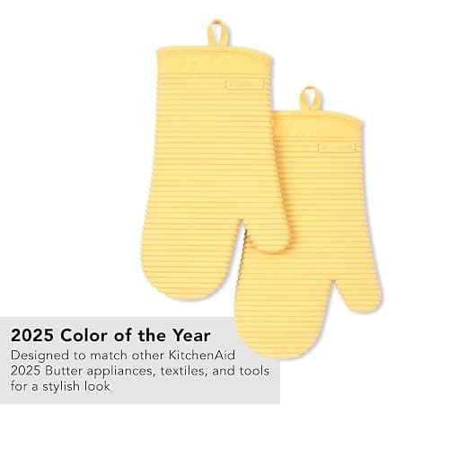 KITCHENAID Ribbed Soft Silicone Oven Mitt 2-Pack Set, 7.5"x13", Butter Yellow thumbnail 5